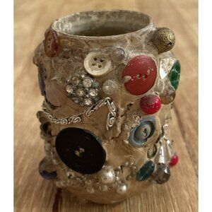 American Folk Art Decorative Memory Art Jar Vase Cup 4" H Handmade